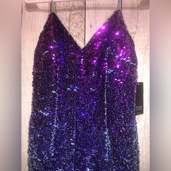 NWT!!! Aidan Mattox Teal/Purple FlipSequin Cocktail Spagh Strap Dress Sz 2 - Picture 5 of 14